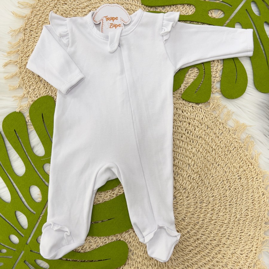 Macacão Slim Zíper Basic Branco com Babado